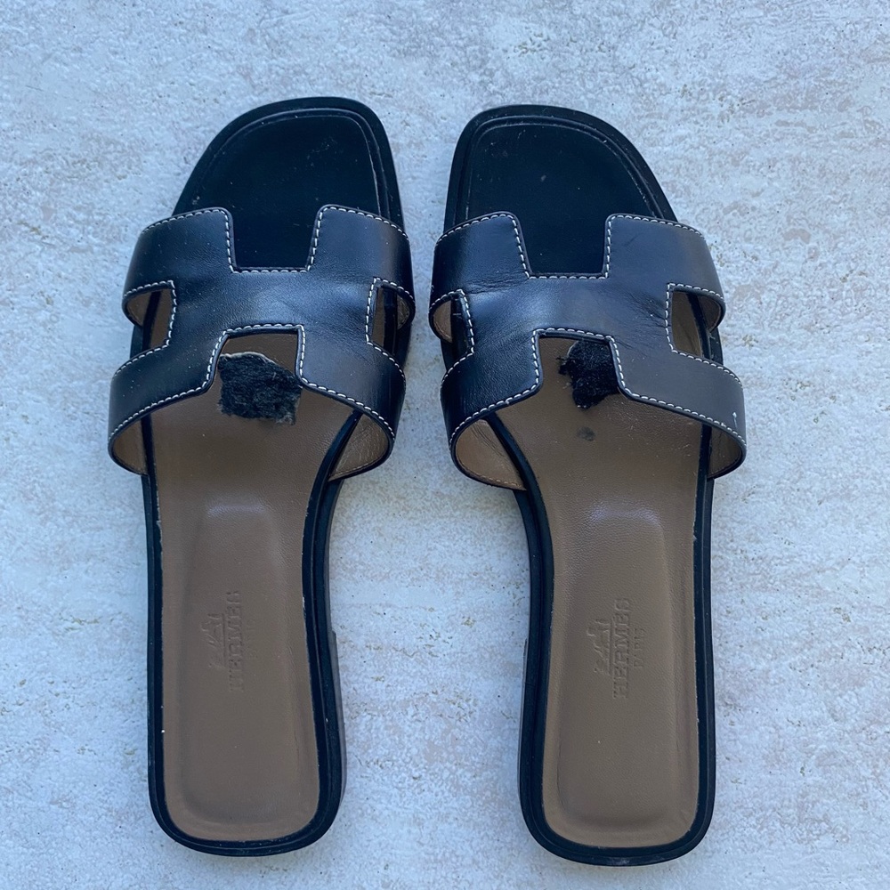 Black Authentic Hermes Oran Slide Sandals size 6